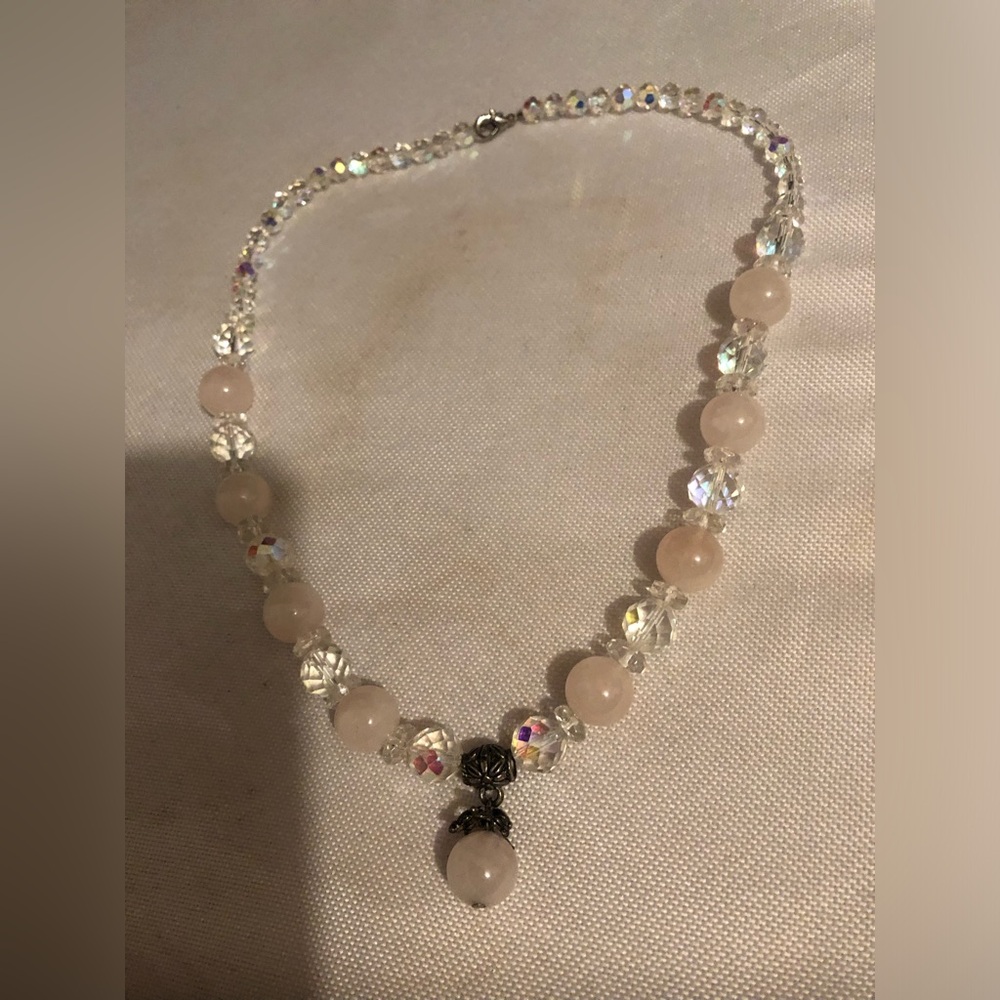 Rose Quartz & Austrian Crystal  Necklace-100A $35 or $30 w/offer